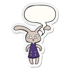 cute cartoon rabbit and speech bubble sticker
