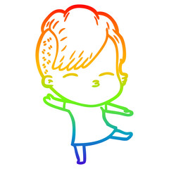 rainbow gradient line drawing cartoon squinting girl