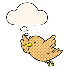 cartoon bird and thought bubble in comic book style