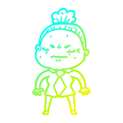 cold gradient line drawing cartoon annoyed old lady
