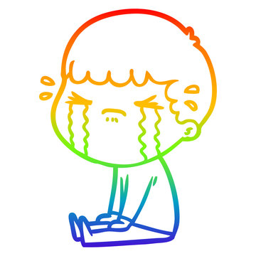 recommend clip art: rainbow gradient line drawing cartoon man crying