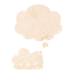 cute cartoon cloud and thought bubble in retro textured style