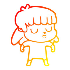warm gradient line drawing cartoon indifferent woman