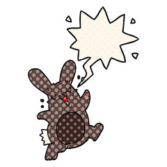 cartoon rabbit and speech bubble in comic book style