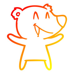 warm gradient line drawing laughing bear cartoon