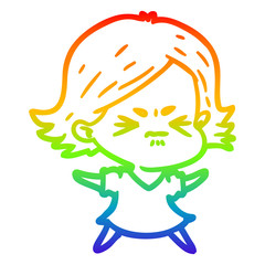 rainbow gradient line drawing cartoon angry woman