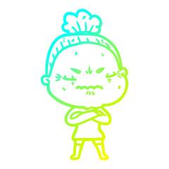cold gradient line drawing cartoon annoyed old lady