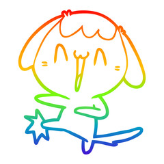 rainbow gradient line drawing cartoon laughing dog kicking