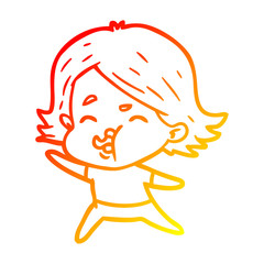 warm gradient line drawing cartoon girl pulling face