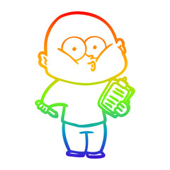 rainbow gradient line drawing cartoon bald man staring
