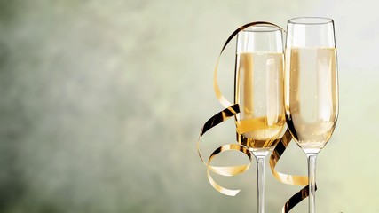 Close up Champagne bubbles in glass on black background