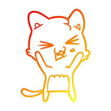 recommend clip art: warm gradient line drawing cartoon cat hissing
