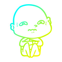 cold gradient line drawing cartoon nervous man