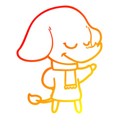 warm gradient line drawing cartoon smiling elephant wearing scarf