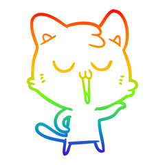 rainbow gradient line drawing cartoon cat singing