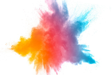 Fototapeta na wymiar Launched colorful powder on black background.Color powder explosion.Colorful dust splashing.