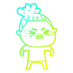cold gradient line drawing cartoon angry woman