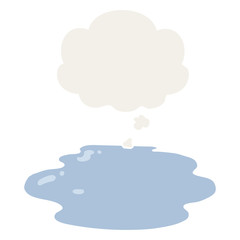 cartoon puddle of water and thought bubble in retro style