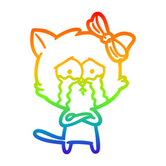 rainbow gradient line drawing cartoon cat