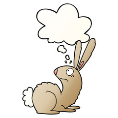 cartoon startled bunny rabbit and thought bubble in smooth gradient style