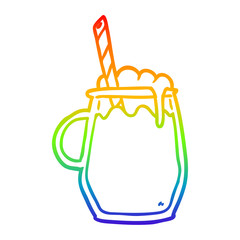 rainbow gradient line drawing glass of root beer with straw