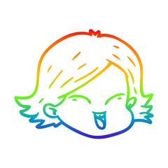 rainbow gradient line drawing cartoon female face