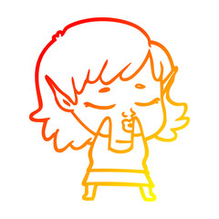 warm gradient line drawing pretty cartoon elf girl