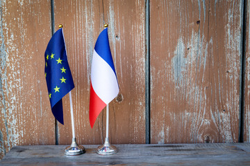 Flag of France and the European Union. Politics, Social Equality and Economy Concept