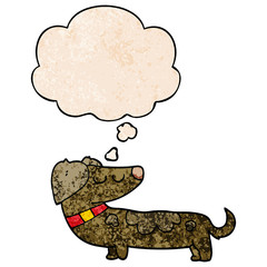 cartoon dog and thought bubble in grunge texture pattern style