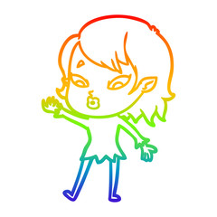 rainbow gradient line drawing cute cartoon vampire girl