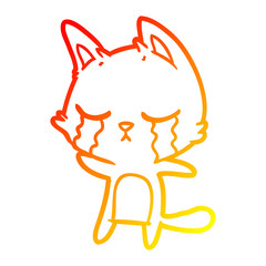 warm gradient line drawing crying cartoon cat