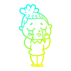 cold gradient line drawing cartoon crying woman