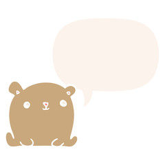 cute cartoon bear and speech bubble in retro style