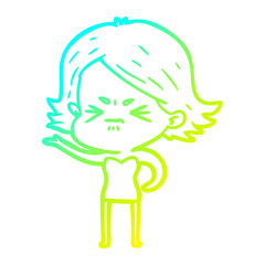 cold gradient line drawing cartoon angry girl