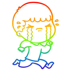 rainbow gradient line drawing cartoon man crying