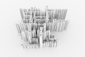3D business keyword and words cloud. CGI rendering. For web page, graphic design, texture or background.