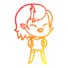 warm gradient line drawing cartoon laughing vampire girl