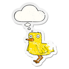 cartoon duck and thought bubble as a distressed worn sticker
