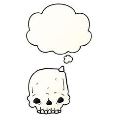 cartoon spooky skull and thought bubble in smooth gradient style