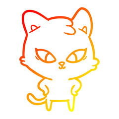 warm gradient line drawing cute cartoon cat