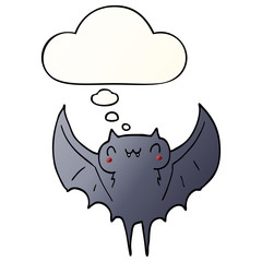 cartoon bat and thought bubble in smooth gradient style