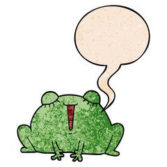 cute cartoon frog and speech bubble in retro texture style