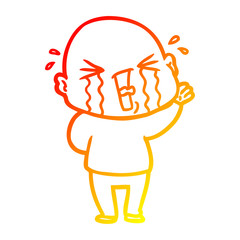 warm gradient line drawing cartoon crying bald man