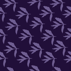 Fototapeta na wymiar Seamless pattern with transparency leaves of peony. Hand drawn ink sketch. Purple objects on dark violet background.