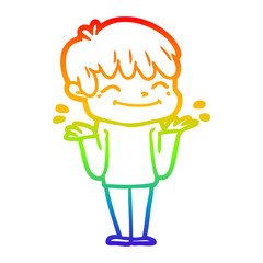 rainbow gradient line drawing cartoon happy boy