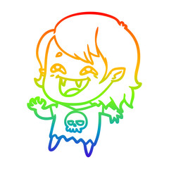 rainbow gradient line drawing cartoon laughing vampire girl