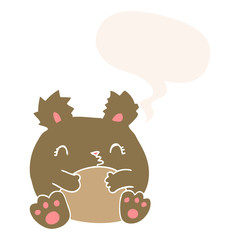 cartoon bear and speech bubble in retro style