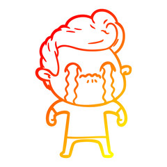 warm gradient line drawing cartoon man crying