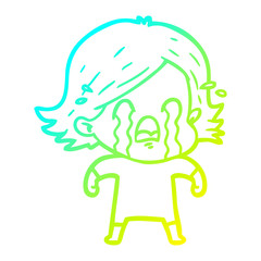 cold gradient line drawing cartoon woman crying