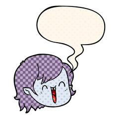 cartoon vampire girl face and speech bubble in comic book style